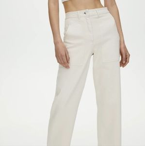 2 For 1. Wilfred Free Modern Utility Pants. Color Green & Cream (off-white).